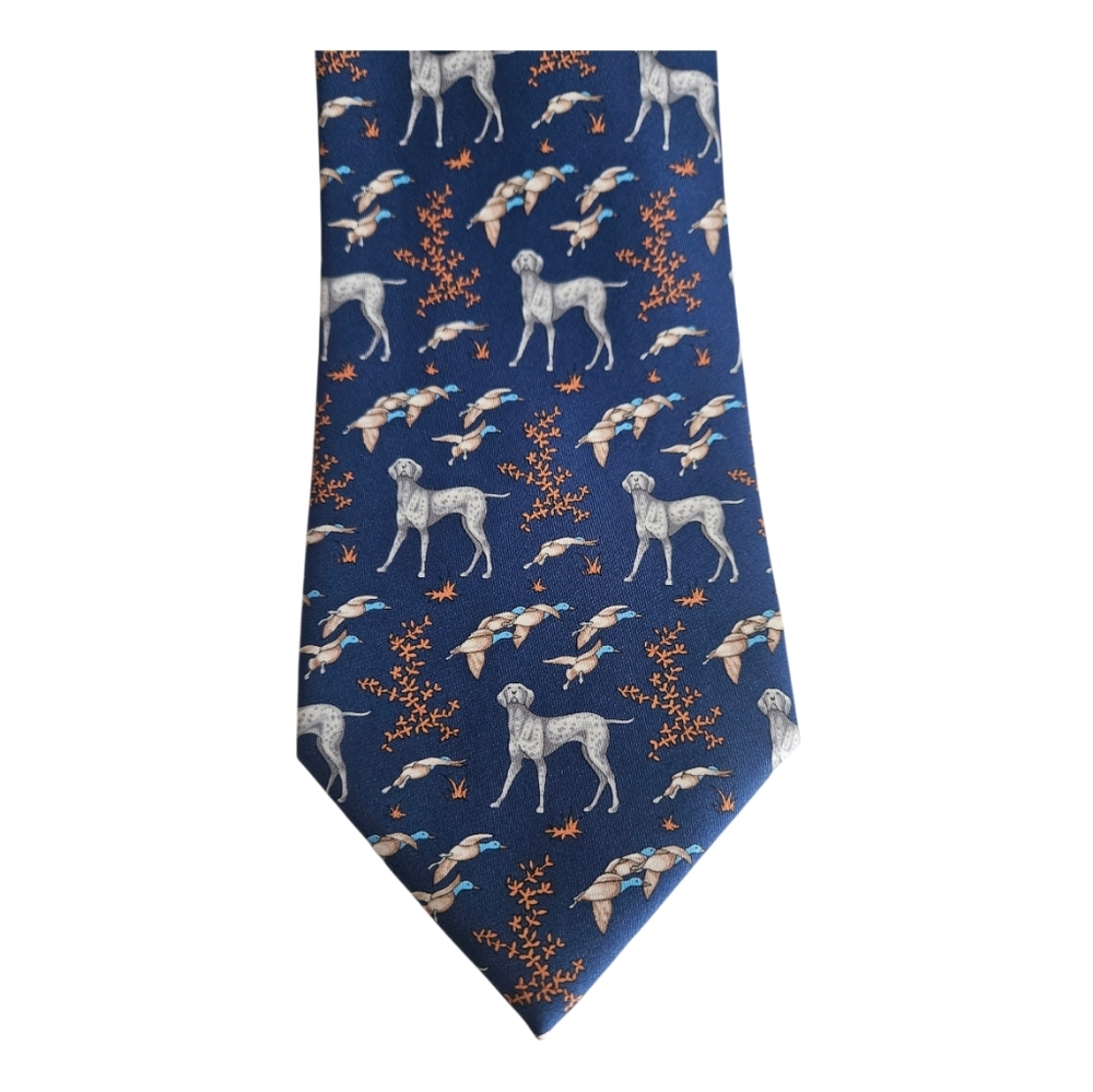 NWOT HUNTING WORLD Italian Silk Dog & Duck Print "Bob Lee" Tie